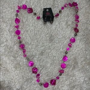 Long pink necklace and earring set